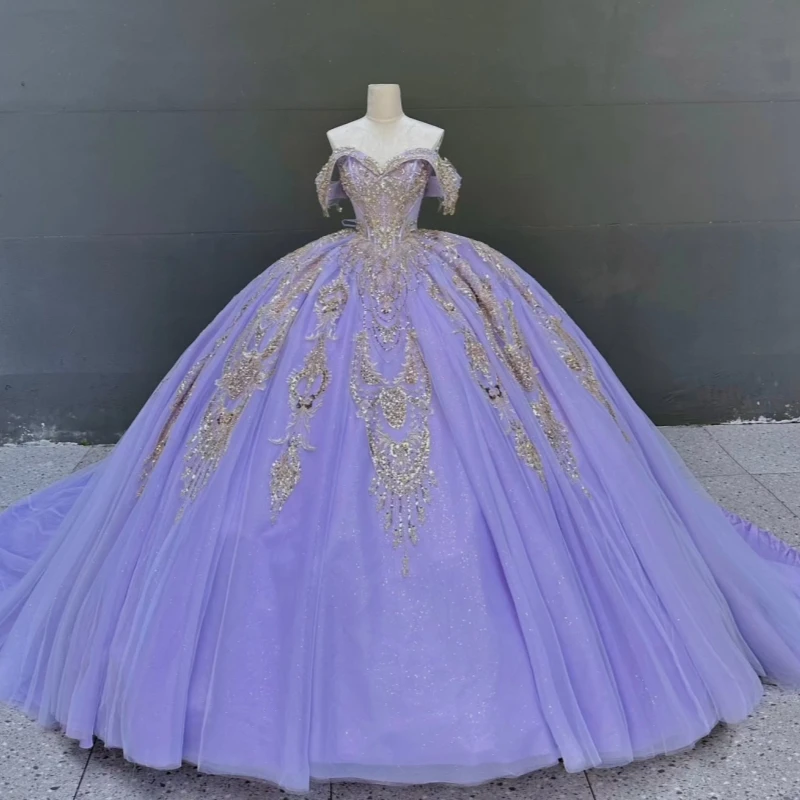 Lavender Shiny Quinceanera Dresses Ball Gown Off The Shoulder Sequin Applique Lace Beading Tull Party Birthday Sweet 16 Dress
Lavender Shiny Quinceanera Dresses Ball Gown Off The Shoulder Sequin Applique Lace Beading Tull Party Birthday Sweet 16 Dress