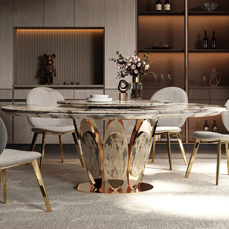 &c European Luxury Dining Room Furniture Golden Frame Rotating Round Sintered Stone Dining Room Table
&c European Luxury Dining Room Furniture Golden Frame Rotating Round Sintered Stone Dining Room Table