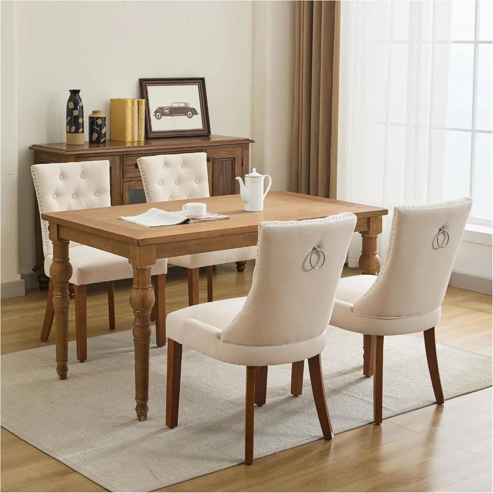 Dining Chairs Set of 4, Mid-Century Modern Kitchen Chairs with Linen Fabric & Wooden Legs, Button-Tufted Back for Dining Room
Dining Chairs Set of 4, Mid-Century Modern Kitchen Chairs with Linen Fabric & Wooden Legs, Button-Tufted Back for Dining Room