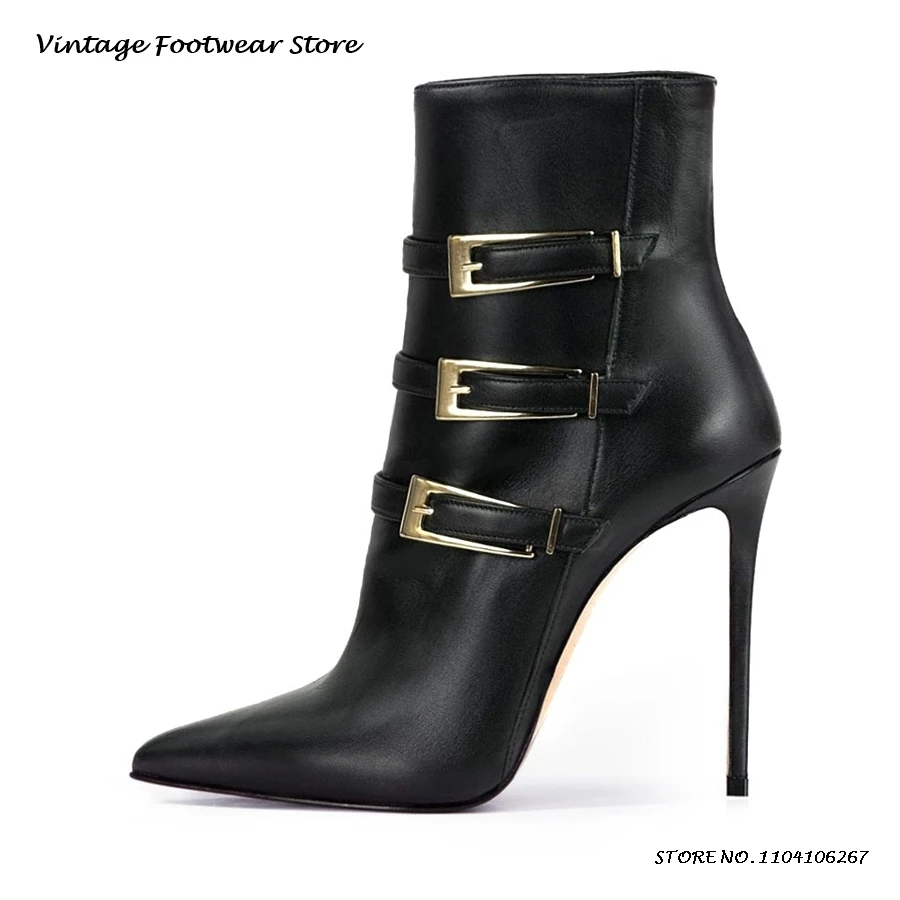 Triple Belt Buckle Leather Ankle Boots Sexy Pointed Toe 12cm High Stilleto Booties Women's Spring Autumn Side Zip Modern Boots
Triple Belt Buckle Leather Ankle Boots Sexy Pointed Toe 12cm High Stilleto Booties Women's Spring Autumn Side Zip Modern Boots