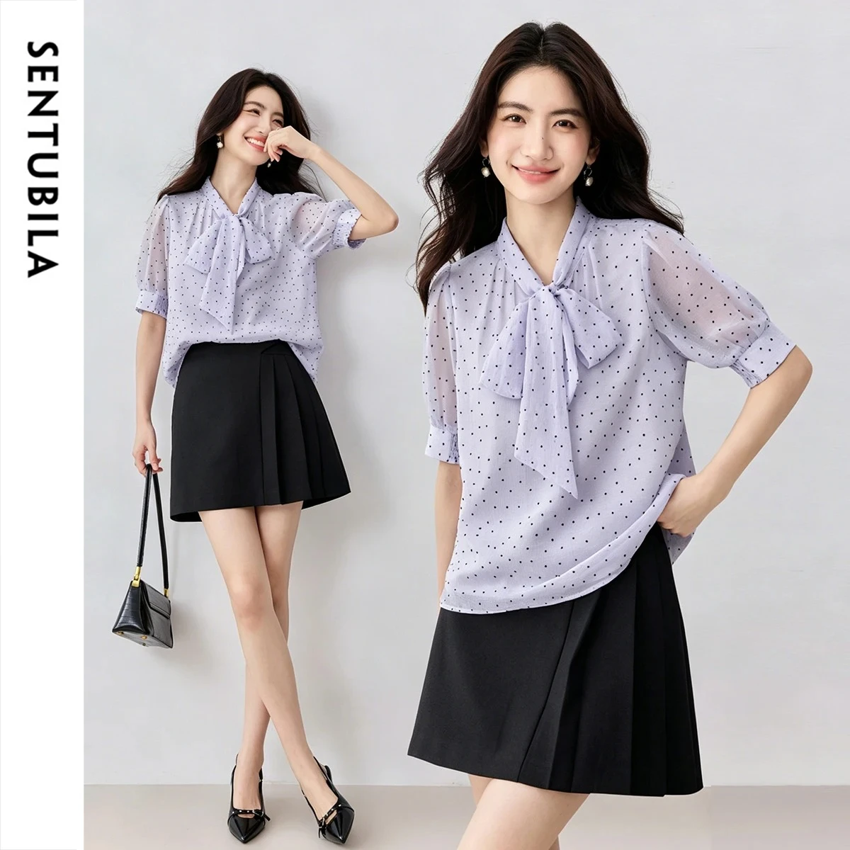 SENTUBILA Women's French Elegant Tie Neck Blouse 2026 Summer Polka Dot Print Lightweight Short Sleeve Chiffon Shirt 152V80377
SENTUBILA Women's French Elegant Tie Neck Blouse 2026 Summer Polka Dot Print Lightweight Short Sleeve Chiffon Shirt 152V80377