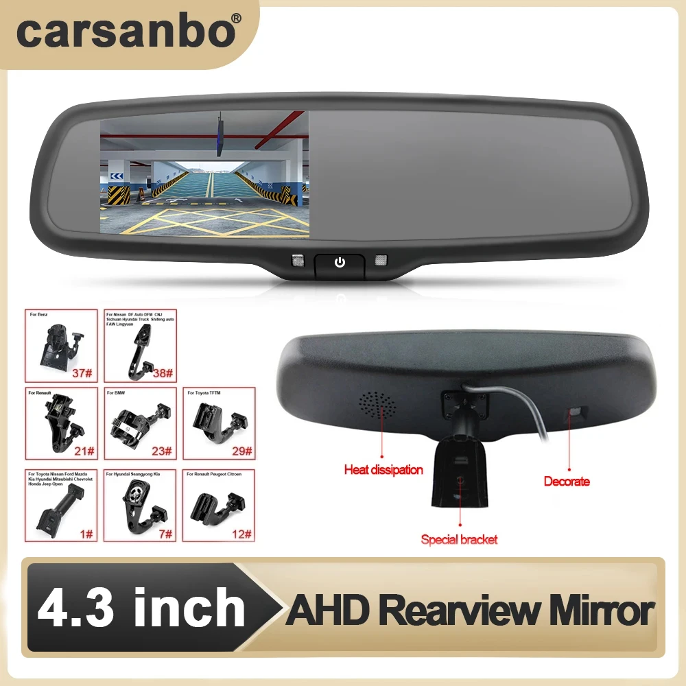 carsanbo AHD car rearview mirror 4.3-inch TFT LCD display with dedicated car mount, HD reverse rearview mirror monitor
carsanbo AHD car rearview mirror 4.3-inch TFT LCD display with dedicated car mount, HD reverse rearview mirror monitor