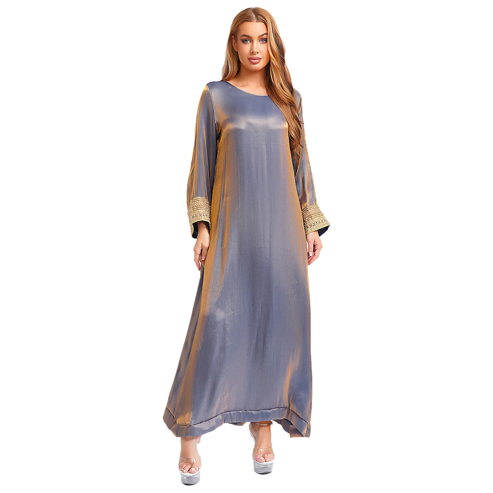Women's Muslim Arabic Abaya Dress Thobe Embroidered Cuffs Long Sleeve Loose Maxi Dress Robe Shiny Kaftan Church Halloween Dress
Women's Muslim Arabic Abaya Dress Thobe Embroidered Cuffs Long Sleeve Loose Maxi Dress Robe Shiny Kaftan Church Halloween Dress