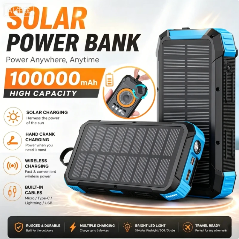 Solar Three-fold Wireless Power Bank 20000mAhFolding with 4-wire Outdoor Portable Large Capacity Mobile Power for IPhone Xiaomi
Solar Three-fold Wireless Power Bank 20000mAhFolding with 4-wire Outdoor Portable Large Capacity Mobile Power for IPhone Xiaomi