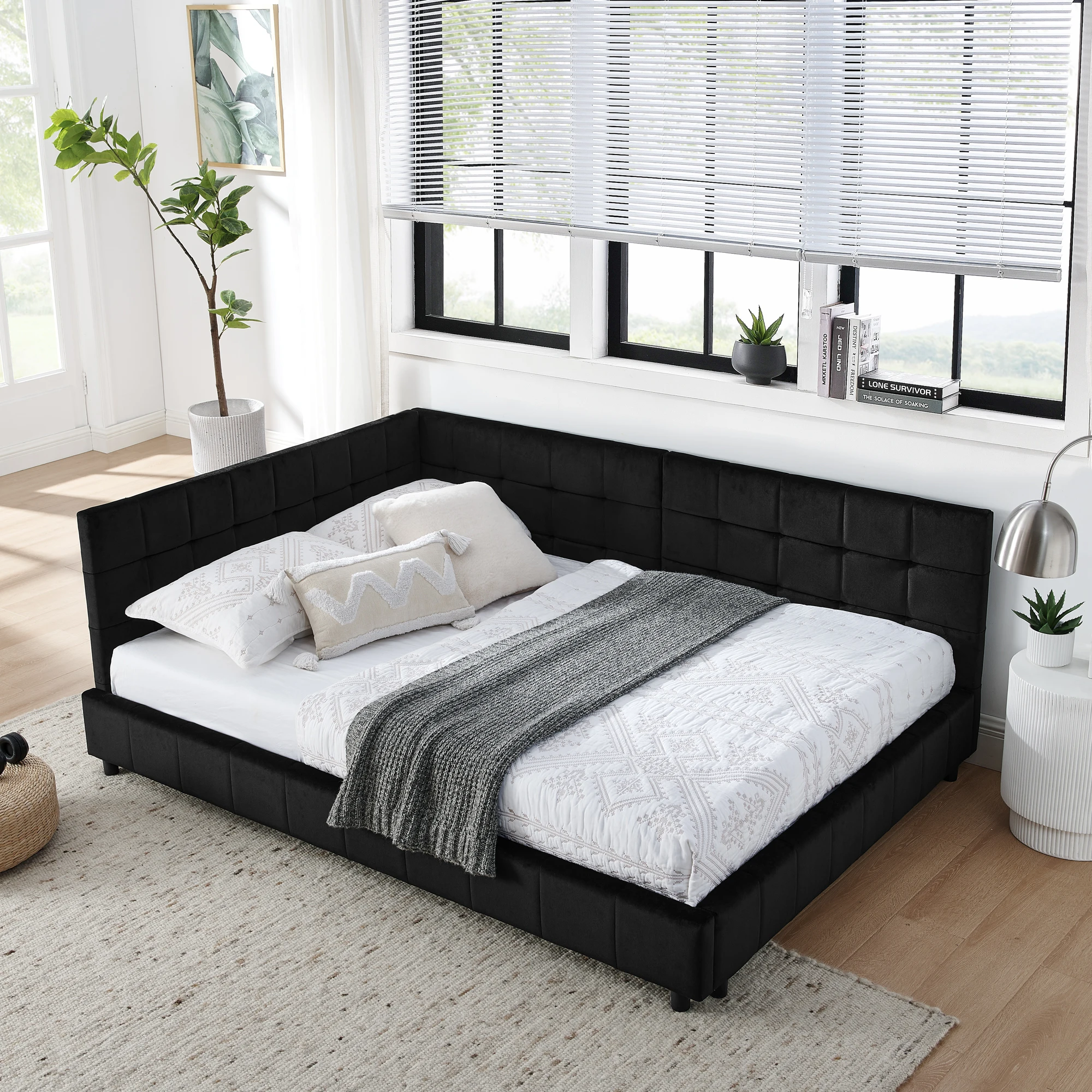 Corner Full Size Bed Frame, Sofa Bed Frame with Comfortable Backrest and Armrests, Full Size Bed for Bedroom Living Room Velvet
Corner Full Size Bed Frame, Sofa Bed Frame with Comfortable Backrest and Armrests, Full Size Bed for Bedroom Living Room Velvet