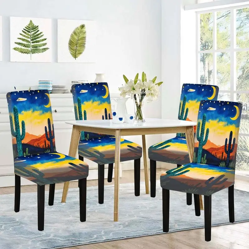 Flat print dining chair cover Colorful desert night landscape pattern, reusable, washable, home dining chair cover
Flat print dining chair cover Colorful desert night landscape pattern, reusable, washable, home dining chair cover