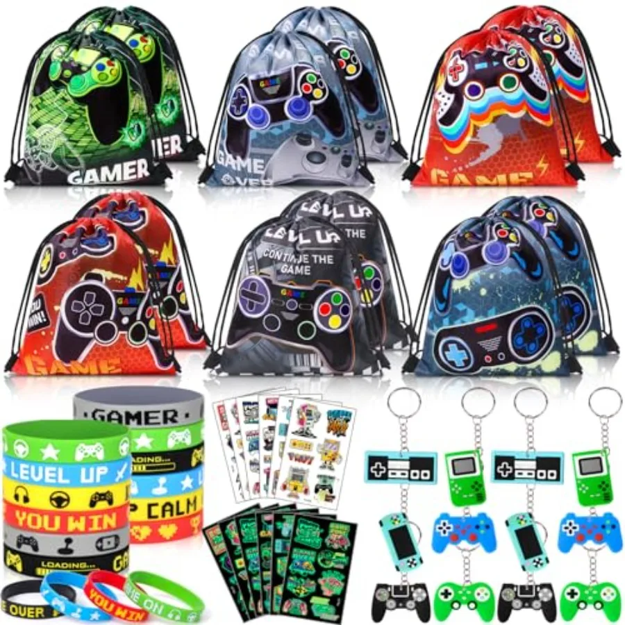 12 Sets Party Favors r Birthday plies, Gaming Drawstring Bag Silicone Wristband Glow In The Dark Tattoos Keychain, Kid Game On
12 Sets Party Favors r Birthday plies, Gaming Drawstring Bag Silicone Wristband Glow In The Dark Tattoos Keychain, Kid Game On