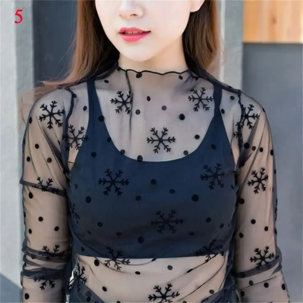 Fashion See-Through Lace T Shirt Mesh Fishnet Turtleneck Mesh Ladies Tops Sheer Black Blouses Transparent T-shirt Undershirt
Fashion See-Through Lace T Shirt Mesh Fishnet Turtleneck Mesh Ladies Tops Sheer Black Blouses Transparent T-shirt Undershirt