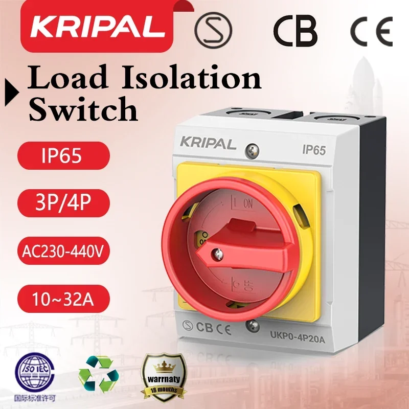 KRIPAL Isolator Switch 4POLES 63A High Quality AC waterproof Three-Phase Rotary Isolation Disconnect Switch
KRIPAL Isolator Switch 4POLES 63A High Quality AC waterproof Three-Phase Rotary Isolation Disconnect Switch