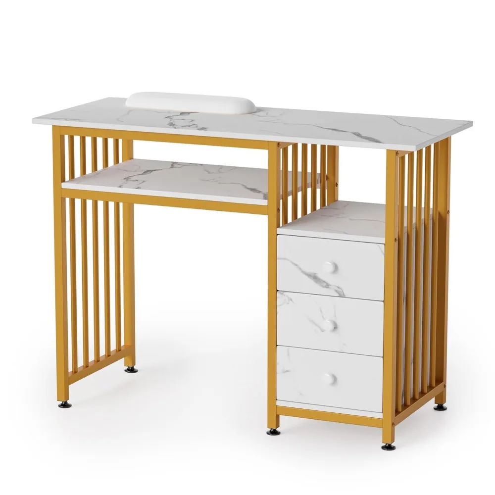 Manicure Table w/Wooden Drawer Storage, Gold & White Marbling Nail Desk for Nail Technicians, Nail Station, Customized
Manicure Table w/Wooden Drawer Storage, Gold & White Marbling Nail Desk for Nail Technicians, Nail Station, Customized