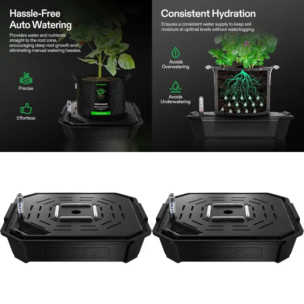 4-Pack Self-Watering Fabric Pots with Auto Irrigation, Water Meter, and Maintenance Window for Indoor/Outdoor Use in Grow Tents,
4-Pack Self-Watering Fabric Pots with Auto Irrigation, Water Meter, and Maintenance Window for Indoor/Outdoor Use in Grow Tents,