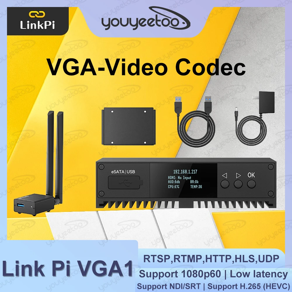 LinkPi 1-channel VGA Capture Decoder VGA1 HD Encoder H265 Multi-platform Live Box Artifact NDI SRT RTMP WIFI 6 Supports 1080p60
LinkPi 1-channel VGA Capture Decoder VGA1 HD Encoder H265 Multi-platform Live Box Artifact NDI SRT RTMP WIFI 6 Supports 1080p60