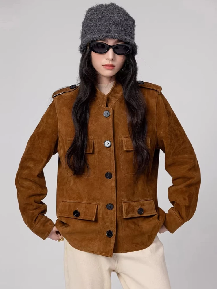 Vintage Short Genuine Leather Cargo Jackets Women Spring Autumn 2026 New High-end Simple Stand Collar Real Goatskin Suede Coat
Vintage Short Genuine Leather Cargo Jackets Women Spring Autumn 2026 New High-end Simple Stand Collar Real Goatskin Suede Coat