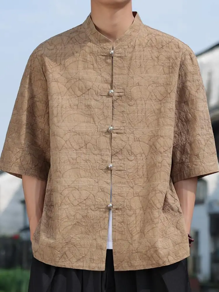 Men's ort Sve irt New Chinese Sle Embroidered Button Hanfu Tang Costume Summer Breathable Lightweight Stand Collar
Men's ort Sve irt New Chinese Sle Embroidered Button Hanfu Tang Costume Summer Breathable Lightweight Stand Collar