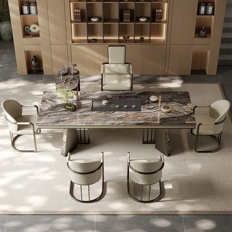 Rock slab tea table and chair combination one table and five chairs with mobile tea cabinet tea table
Rock slab tea table and chair combination one table and five chairs with mobile tea cabinet tea table