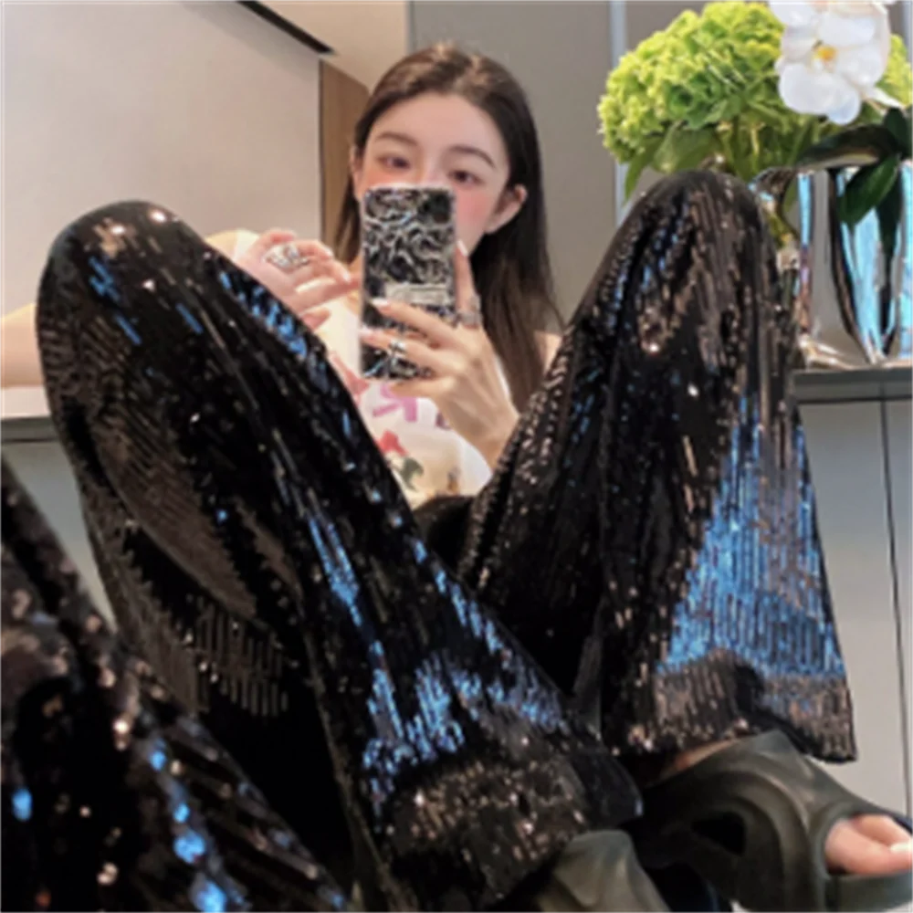 Sequined wide-leg pants for women summer high-waist loose straight tube floor pants
Sequined wide-leg pants for women summer high-waist loose straight tube floor pants