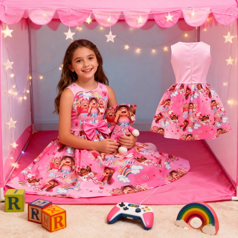Hot ROBLOXS Game Theme Digital Printing Princess Dress Pink Sleeveless Bow Dress Girls Birthday Party Clothing Supplies Gifts
Hot ROBLOXS Game Theme Digital Printing Princess Dress Pink Sleeveless Bow Dress Girls Birthday Party Clothing Supplies Gifts