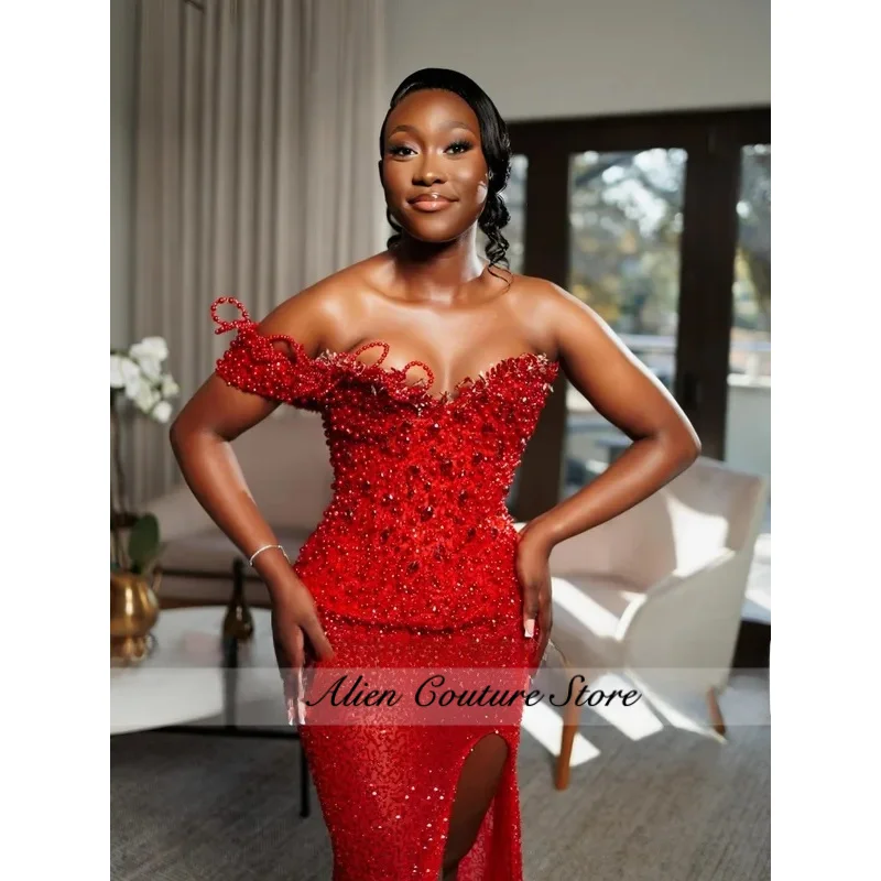Sparkly Red Prom Dresses Luxury One Shoulder Beading Sequin Split Evening Dress African Women Party Dress Customized
Sparkly Red Prom Dresses Luxury One Shoulder Beading Sequin Split Evening Dress African Women Party Dress Customized