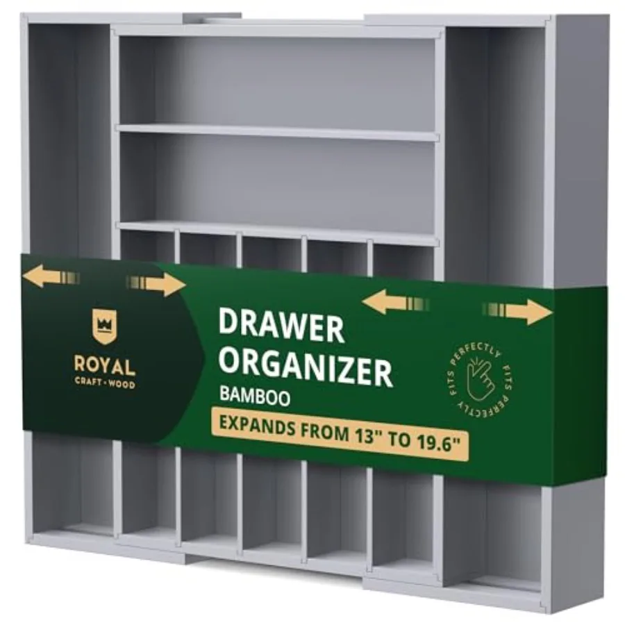Luxury Bamboo Kitchen Drawer Organizer - Silverware Organizer - Utensil Holder and Cutlery Tray with Grooved Drawer Dividers fo
Luxury Bamboo Kitchen Drawer Organizer - Silverware Organizer - Utensil Holder and Cutlery Tray with Grooved Drawer Dividers fo