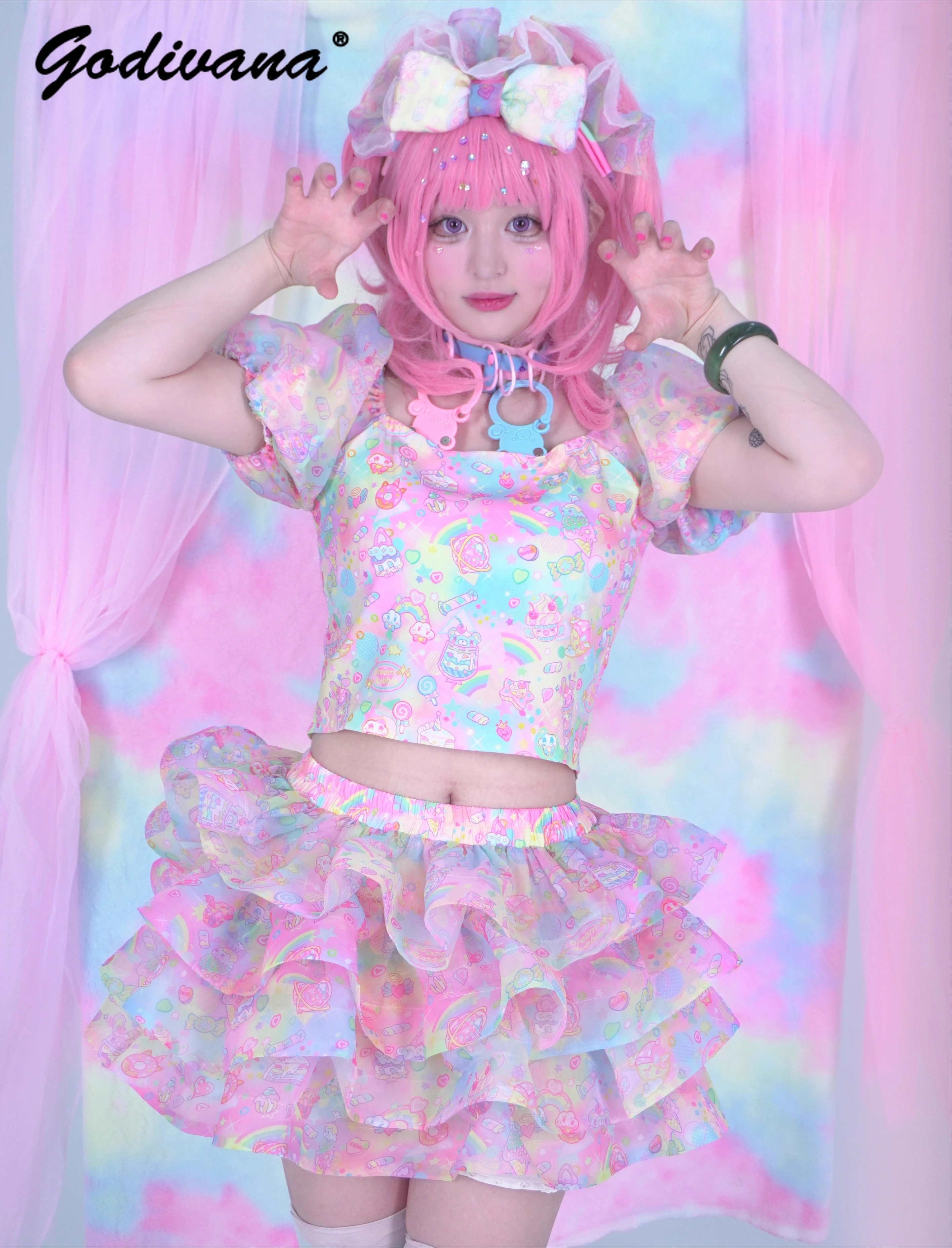 Harajuku Style Sweet Girls Macaron Gauze Skirt Suit Original New Summer Women's Colorful Puff Short Sleeve Top Cake Skirt Set
Harajuku Style Sweet Girls Macaron Gauze Skirt Suit Original New Summer Women's Colorful Puff Short Sleeve Top Cake Skirt Set