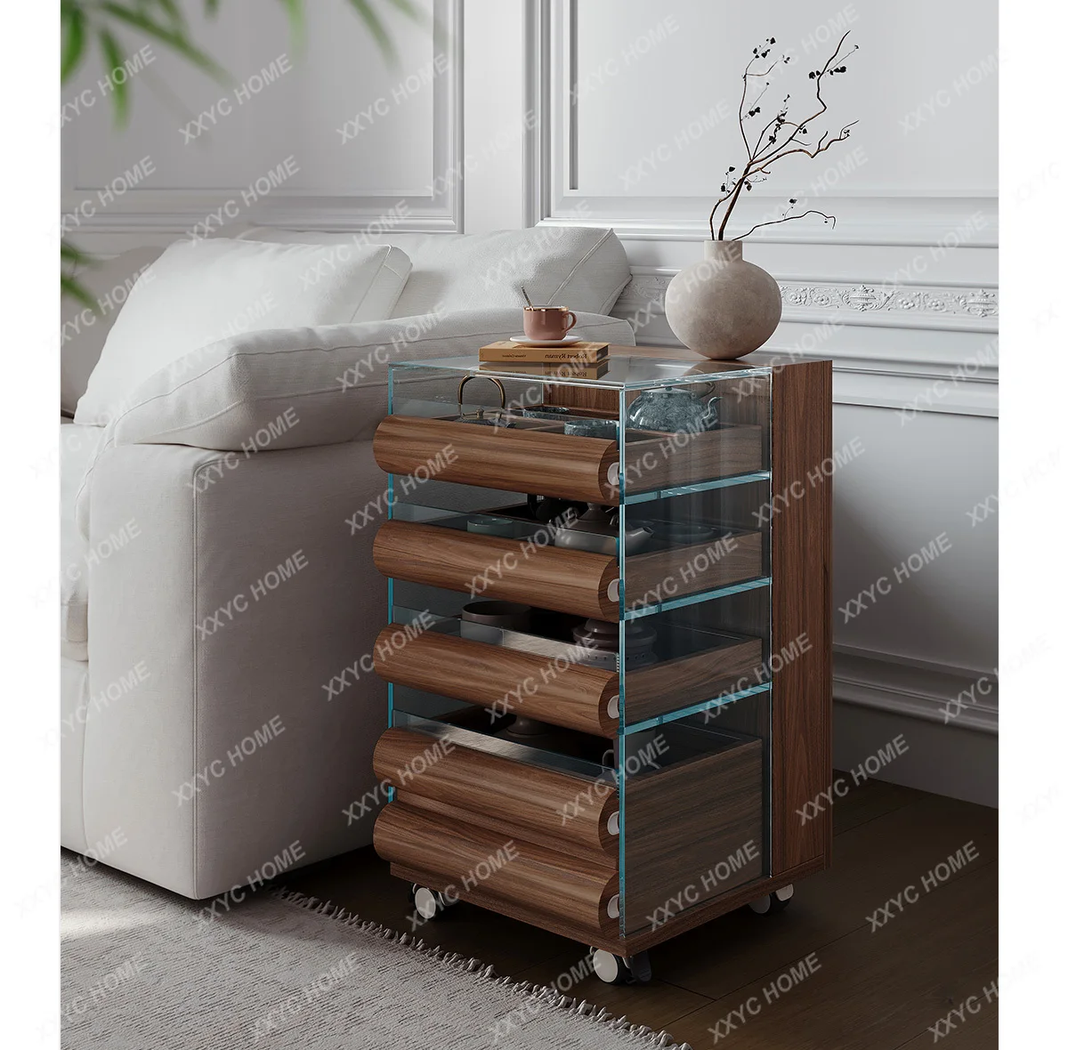 Mobile tea table side cabinet tea set storage glass display solid wood tea cabinet table storage side table
Mobile tea table side cabinet tea set storage glass display solid wood tea cabinet table storage side table