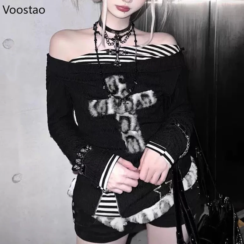 Женская футболка Y2k с эстетическим крестом, готическая Лолита, полосатые лоскутные футболки с длинными рукавами в стиле панк, уличная одежда в стиле Харадзюку, повседневные свободные футболки
Женская футболка Y2k с эстетическим крестом, готическая Лолита, полосатые лоскутные футболки с длинными рукавами в стиле панк, уличная одежда в стиле Харадзюку, повседневные свободные футболки