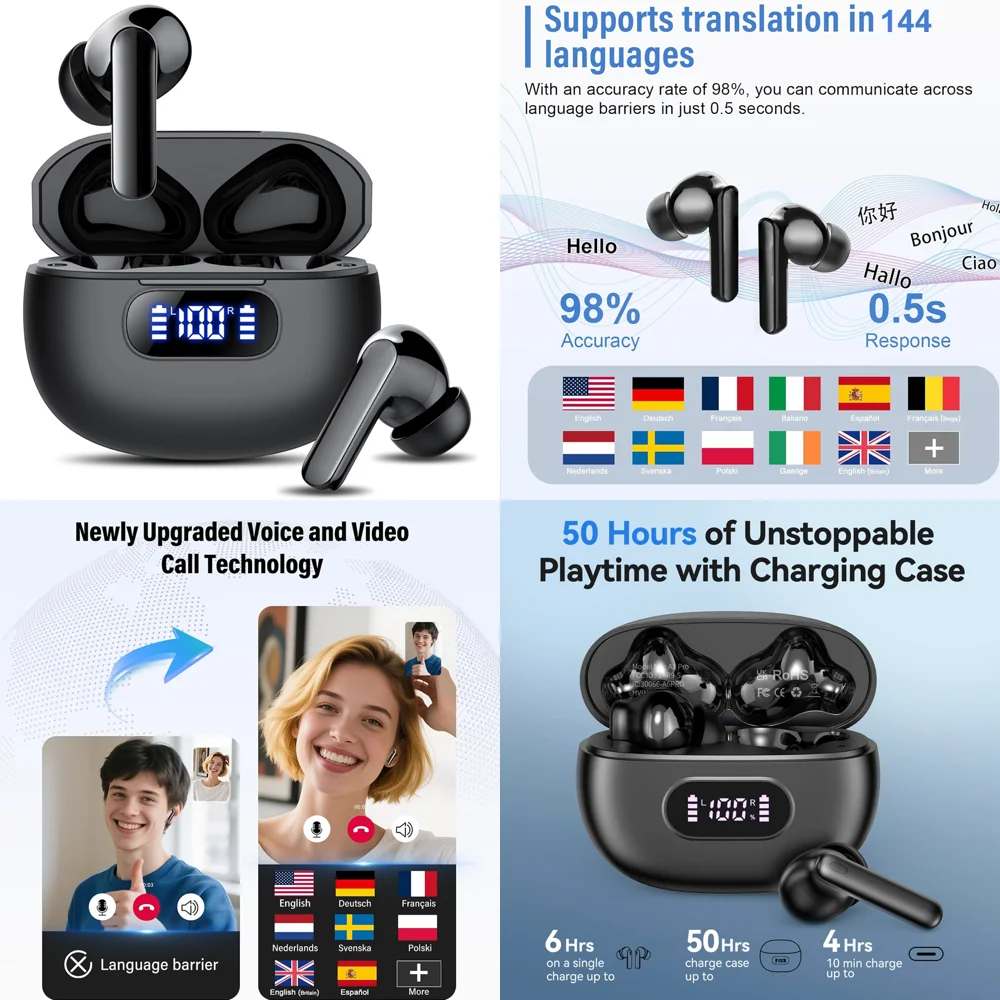Clear Calls Language Translation Earbuds Wireless TWS Real Time Headphones with AI Translation for Business BT 5.4 TWS Earphone
Clear Calls Language Translation Earbuds Wireless TWS Real Time Headphones with AI Translation for Business BT 5.4 TWS Earphone