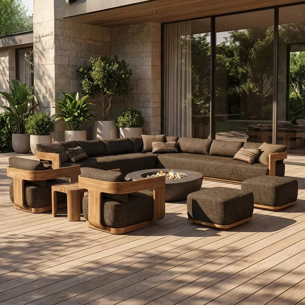 Modern Luxury Teak Wood Outdoor Sofa Set Waterproof Cushions Outdoor Sofa Design for Hotel Backyard Garden Furniture Set
Modern Luxury Teak Wood Outdoor Sofa Set Waterproof Cushions Outdoor Sofa Design for Hotel Backyard Garden Furniture Set