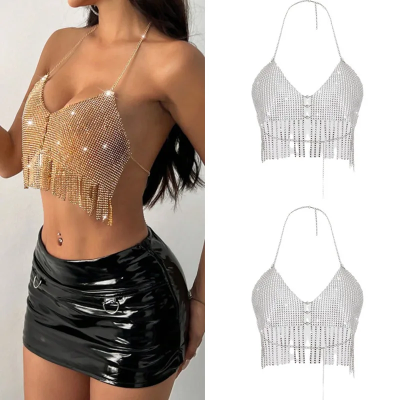 Tassel Rhinestone Camisole Metal Vest Tops & Tees Women's Top Summer European American Sexy Nightlife Trend Full Diamond Vest
Tassel Rhinestone Camisole Metal Vest Tops & Tees Women's Top Summer European American Sexy Nightlife Trend Full Diamond Vest