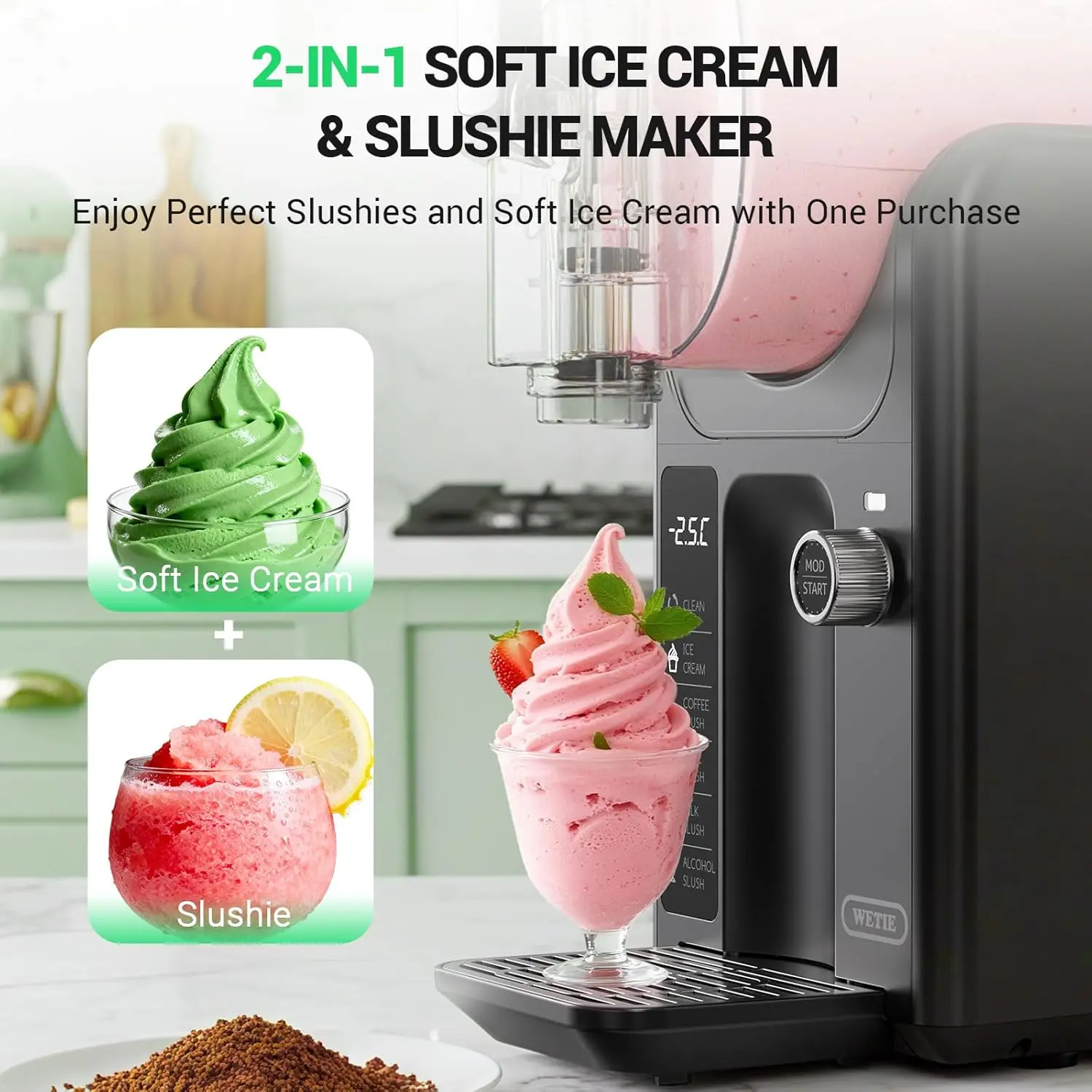Factory Price WETIE Slushie Machine, 82oz Slushy Maker with Adjustable Temperature, LED Display, Auto-Clean, 5-in-1 Frozen Drink
Factory Price WETIE Slushie Machine, 82oz Slushy Maker with Adjustable Temperature, LED Display, Auto-Clean, 5-in-1 Frozen Drink