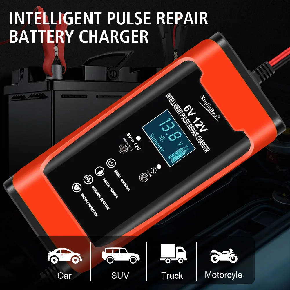 6V 12V 6A Smart Fast Charge Motorcycle Car Battery Charger Cycle GEL Lead-Acid Charger Auto Pulse Repair LCD Display Accessories
6V 12V 6A Smart Fast Charge Motorcycle Car Battery Charger Cycle GEL Lead-Acid Charger Auto Pulse Repair LCD Display Accessories