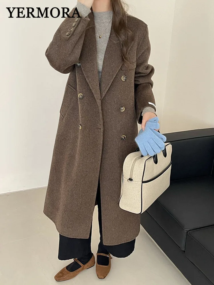 YERMORA Coffee Double Breasted Casual Woolen Coat For Women Lapel Long Sleeve Loose New Overcoat Fashion Tide Autumn Winter 2025
YERMORA Coffee Double Breasted Casual Woolen Coat For Women Lapel Long Sleeve Loose New Overcoat Fashion Tide Autumn Winter 2025