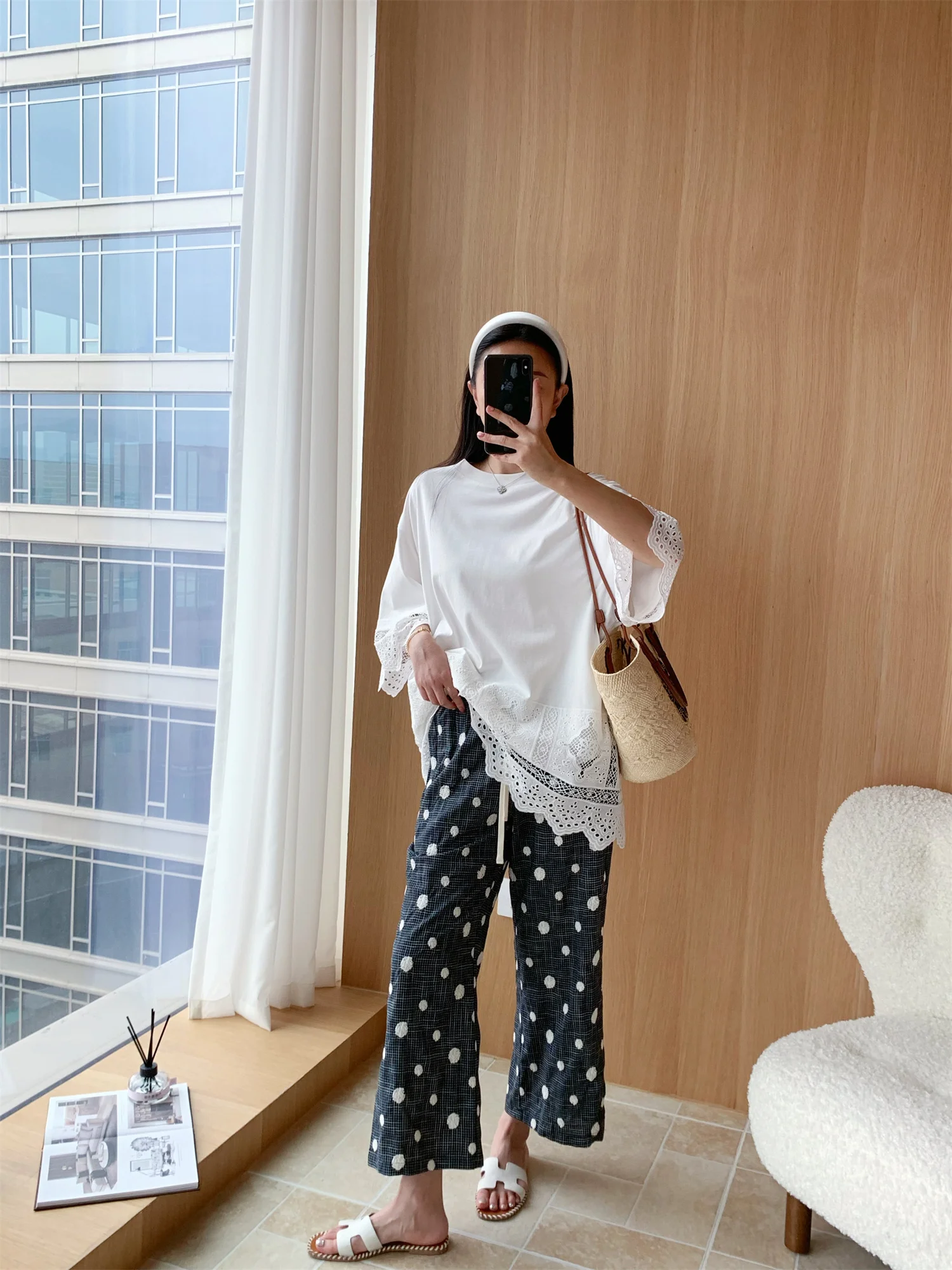 Comfortable Loose Fit Cotton Gingham Embroidery Japanese Sle Flared Elastic Waist 9-Piece Pants Women's Casual Trousers
Comfortable Loose Fit Cotton Gingham Embroidery Japanese Sle Flared Elastic Waist 9-Piece Pants Women's Casual Trousers