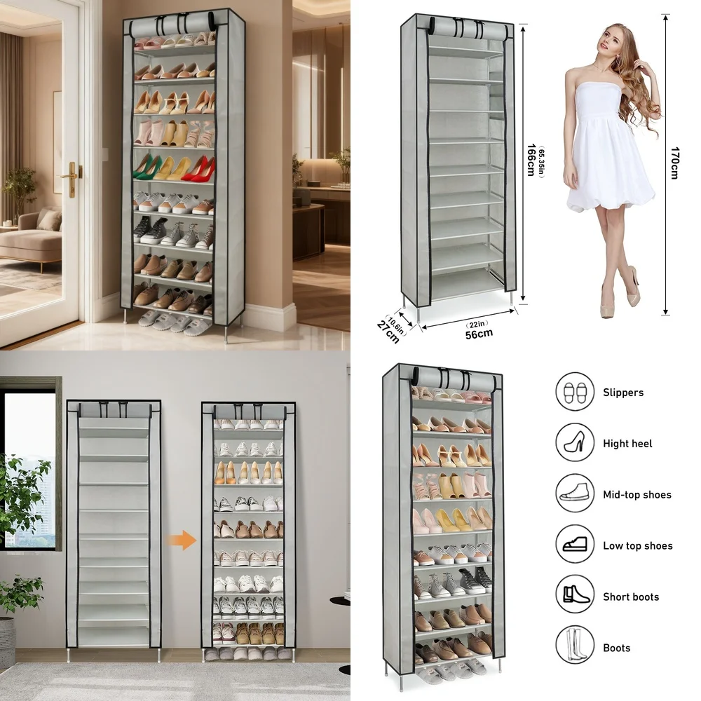 10 Tier Shoe Rack with 9 Shelves Vertical Shoe Organizer Storage Cabinet Dust Proof for Home and Closet Space
10 Tier Shoe Rack with 9 Shelves Vertical Shoe Organizer Storage Cabinet Dust Proof for Home and Closet Space