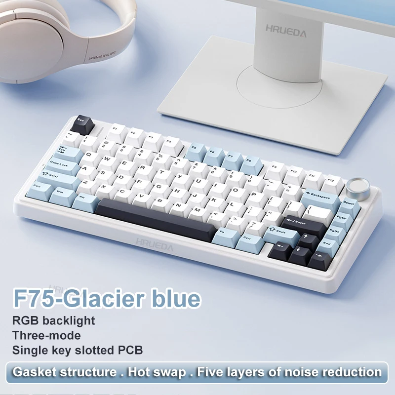 Aula F75 Glacier-Blue Mechanical Keyboard 75%,Gasket Structure Full-Key Hot Swap RGB Wireless Gaming Keyboard
Aula F75 Glacier-Blue Mechanical Keyboard 75%,Gasket Structure Full-Key Hot Swap RGB Wireless Gaming Keyboard