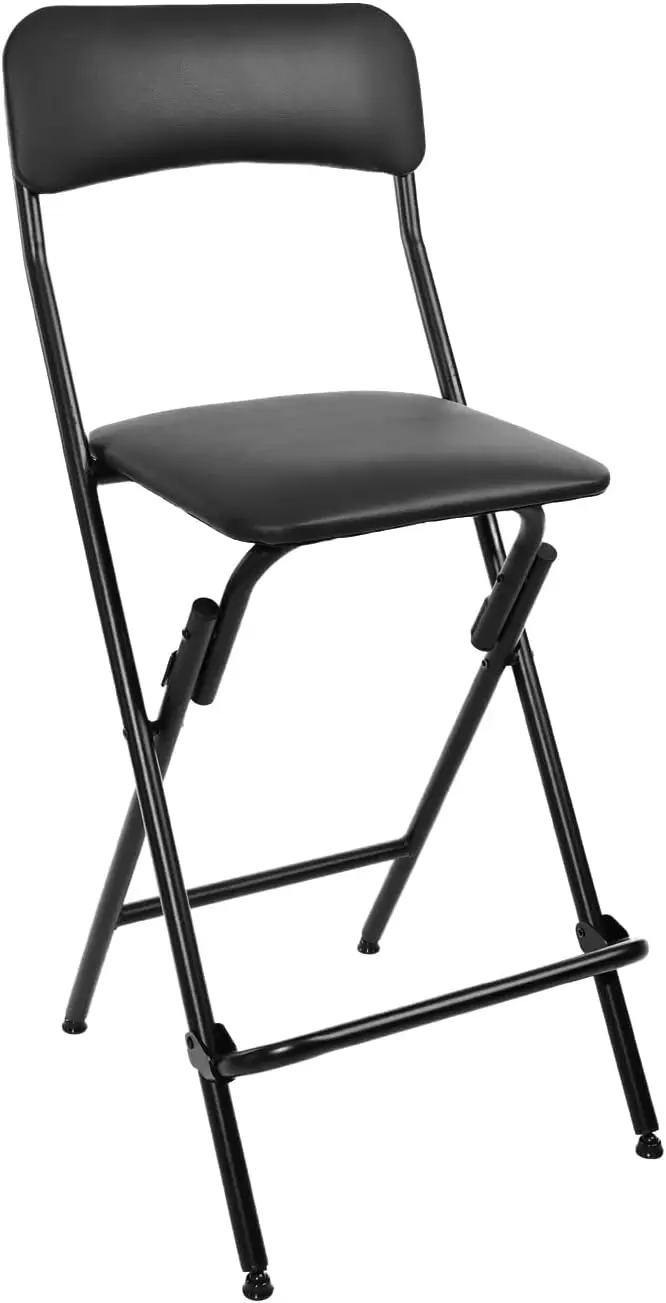Folding Bar Stool with Backrest, 25" Seat Height, Leather Padded, Black, 350 lbs Capacity
Folding Bar Stool with Backrest, 25" Seat Height, Leather Padded, Black, 350 lbs Capacity