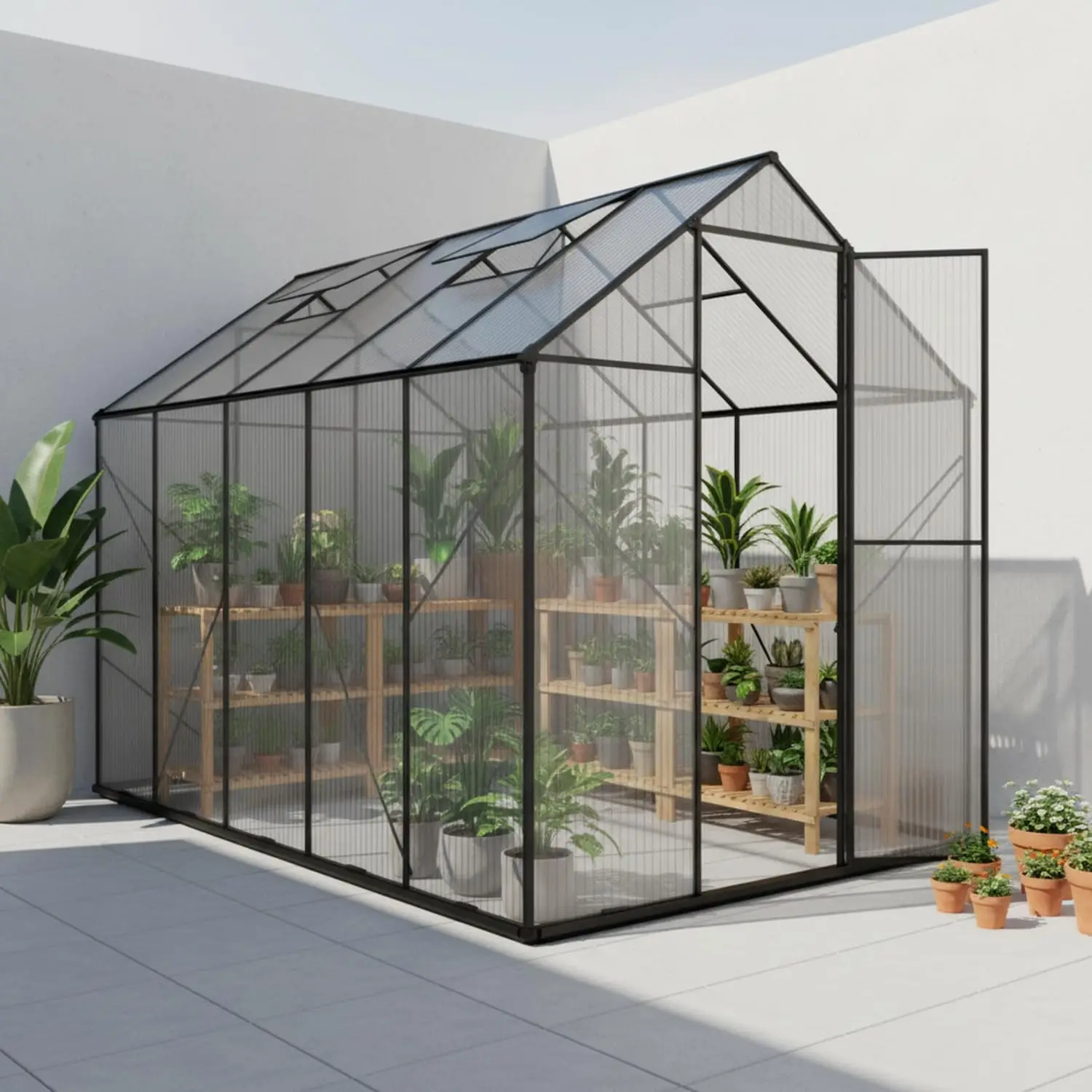 6x10 FT Polycarbonate Walk-In Greenhouse Heavy Duty Aluminum Frame Adjustable Vent Rain Gutter Garden, Customized
6x10 FT Polycarbonate Walk-In Greenhouse Heavy Duty Aluminum Frame Adjustable Vent Rain Gutter Garden, Customized