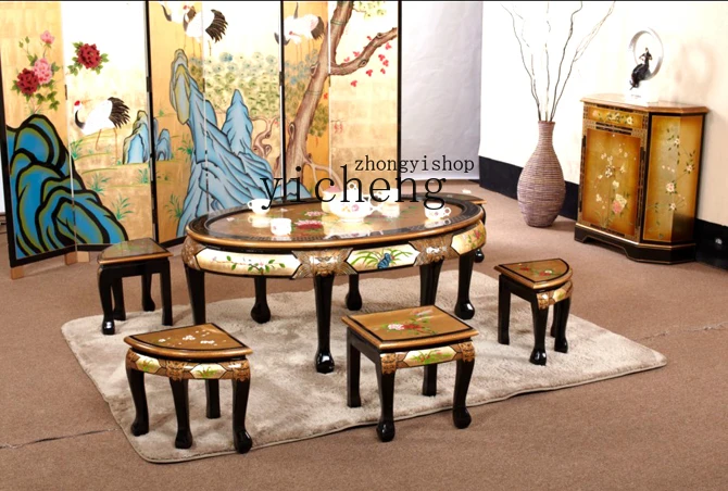 LX hand-painted furniture round meal furniture golden peony pattern complete set of furniture
LX hand-painted furniture round meal furniture golden peony pattern complete set of furniture