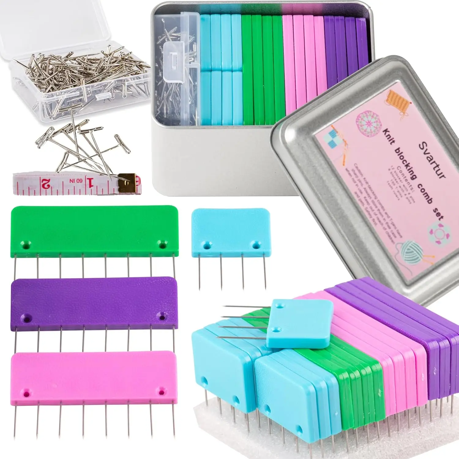 Crochet Blocking Pin Kit: 20 Knit Combs, 100 T-Pins, Tin Case, Rainbow Knitting Block Pins for Mats, Multicolor
Crochet Blocking Pin Kit: 20 Knit Combs, 100 T-Pins, Tin Case, Rainbow Knitting Block Pins for Mats, Multicolor