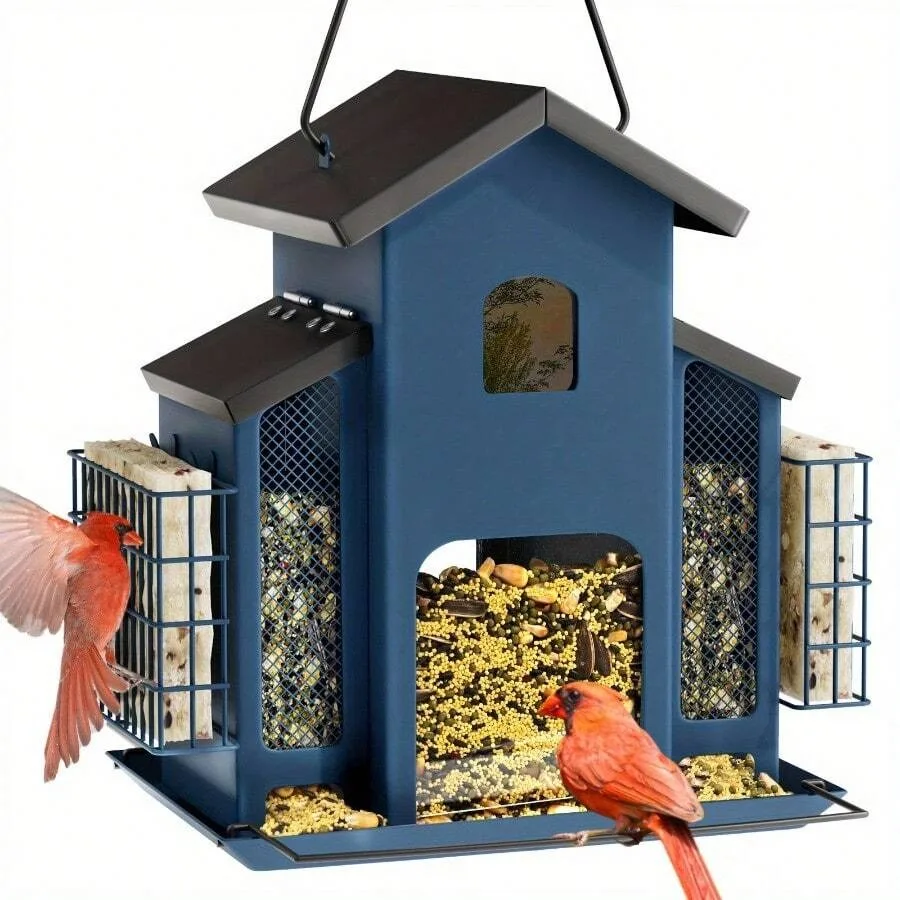 【New Arrival】Blue Metal House Bird Feeder, Multi-Compartment Seed & Suet Feeder for Cardinals & Wild Birds
【New Arrival】Blue Metal House Bird Feeder, Multi-Compartment Seed & Suet Feeder for Cardinals & Wild Birds