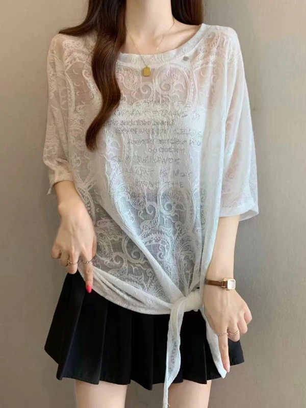 Slim Lace Short Sleeve T-Shirt Women's Summer New Style plus Size Big MM Belt Waist Slimming Fashionable Young Top
Slim Lace Short Sleeve T-Shirt Women's Summer New Style plus Size Big MM Belt Waist Slimming Fashionable Young Top