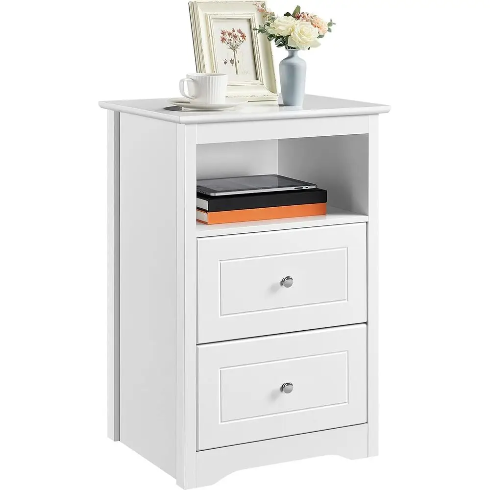 2-Drawer Wooden Nightstand with Open Shelf, 29 Tall Bedside Table for Bedroom Storage in White
2-Drawer Wooden Nightstand with Open Shelf, 29 Tall Bedside Table for Bedroom Storage in White