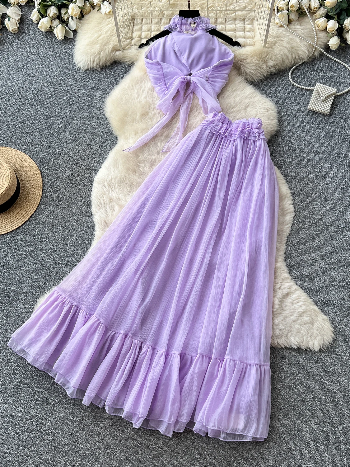Summer Slimming High Waist Tunic Top And Long Skirt Two Piece Set Women's Fashion Ensemble Neck Tie Design Casual Wear
Summer Slimming High Waist Tunic Top And Long Skirt Two Piece Set Women's Fashion Ensemble Neck Tie Design Casual Wear