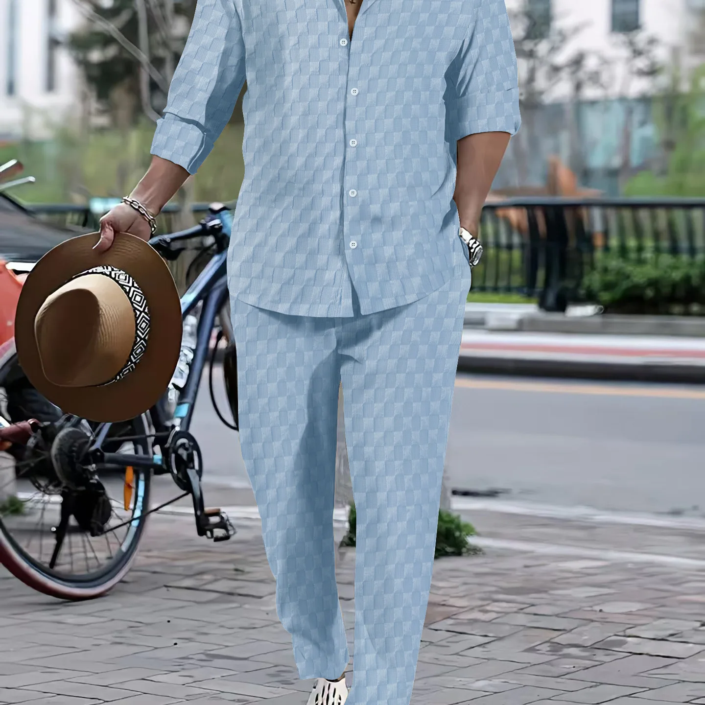 Autumn Men's Plaid Heng Stand-up Collar Shirt Trousers Trendy Casual Sports Suit Casual Shirt 2-piece Set
Autumn Men's Plaid Heng Stand-up Collar Shirt Trousers Trendy Casual Sports Suit Casual Shirt 2-piece Set