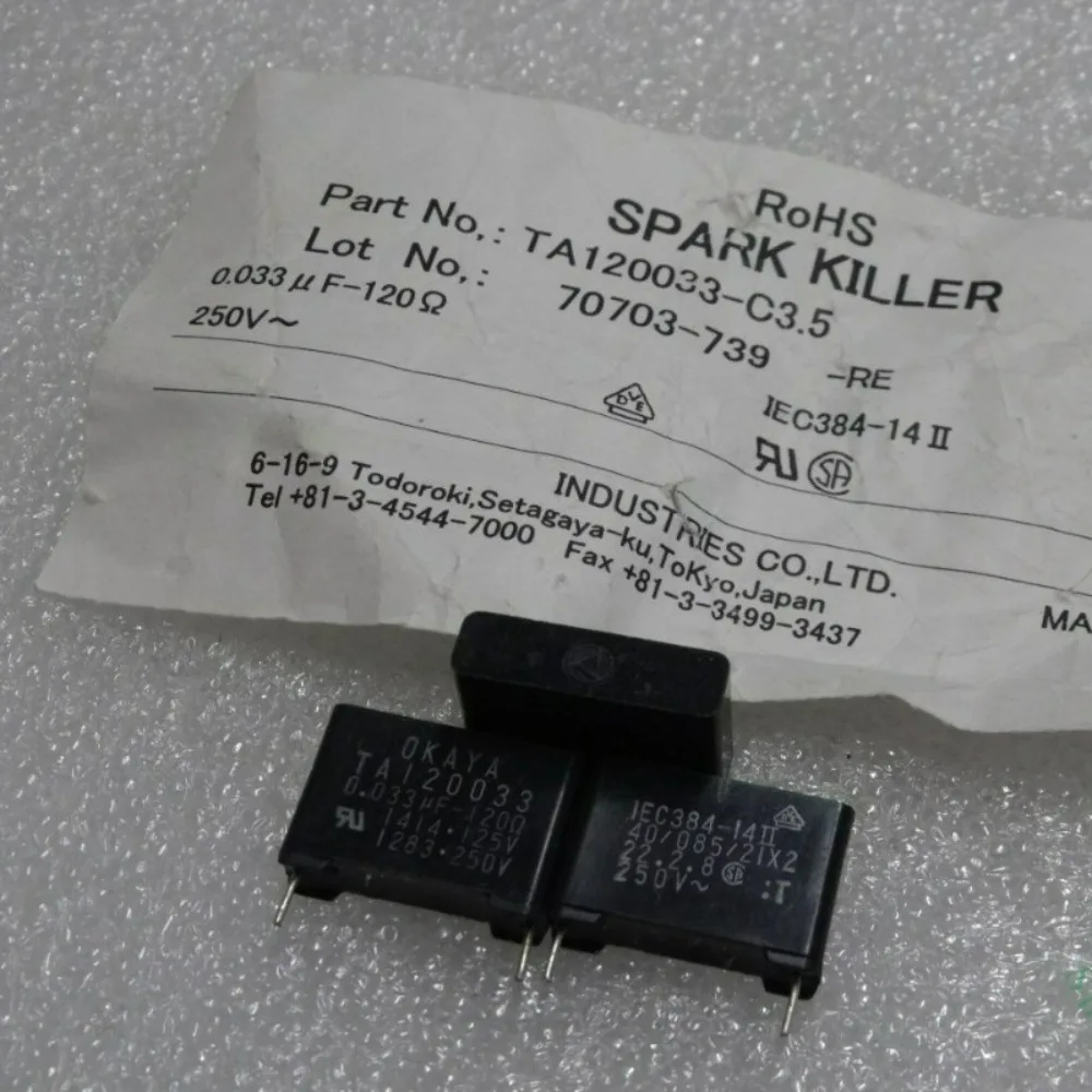 5pcs/lot 0.033uf-120Ω Surge Suppressor TA120033 Spark Quencher 33nf+120R TA120033-C3.5
5pcs/lot 0.033uf-120Ω Surge Suppressor TA120033 Spark Quencher 33nf+120R TA120033-C3.5