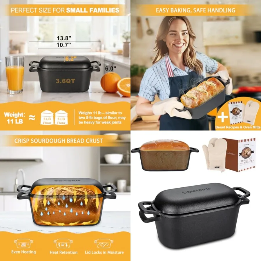 3.6QT Oval Dutch Oven for Bread Baking - Pre-Seasoned Cast Iron Sourdough Bread Pan with Lid
3.6QT Oval Dutch Oven for Bread Baking - Pre-Seasoned Cast Iron Sourdough Bread Pan with Lid