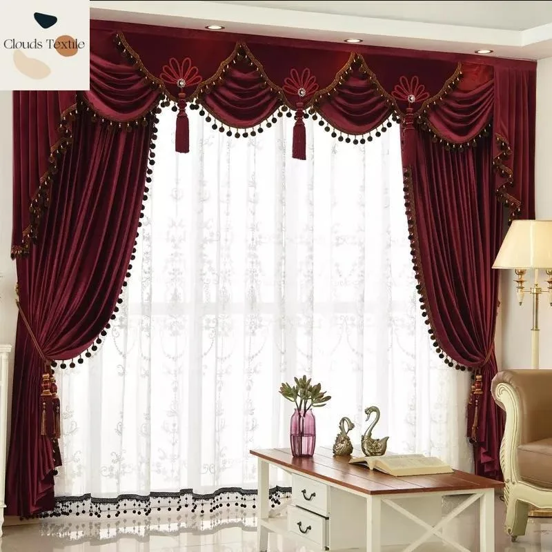 European Style Luxury Wine Red Velvet Curtains for Living Room Bedroom Window Valance Embroidered Screen Curtains Customize
European Style Luxury Wine Red Velvet Curtains for Living Room Bedroom Window Valance Embroidered Screen Curtains Customize