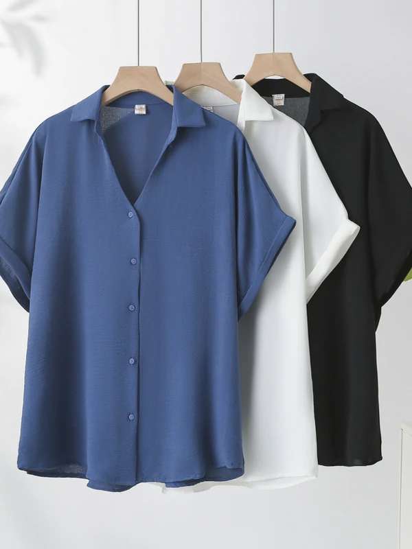 plus Size Women's Summer Casual V-Neck Short Sleeve Shirt Korean Style Loose Fit Button up Cardigan Polyester Fiber
plus Size Women's Summer Casual V-Neck Short Sleeve Shirt Korean Style Loose Fit Button up Cardigan Polyester Fiber