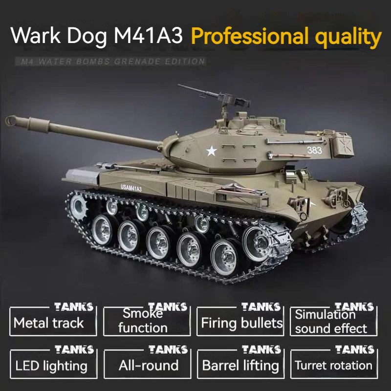 Горячая Henglong American 1:16 M41a3 Walker Dog Tank Мировая война II Военная модель с дистанционным управлением Металлические альпинистские трековые игрушки
Горячая Henglong American 1:16 M41a3 Walker Dog Tank Мировая война II Военная модель с дистанционным управлением Металлические альпинистские трековые игрушки