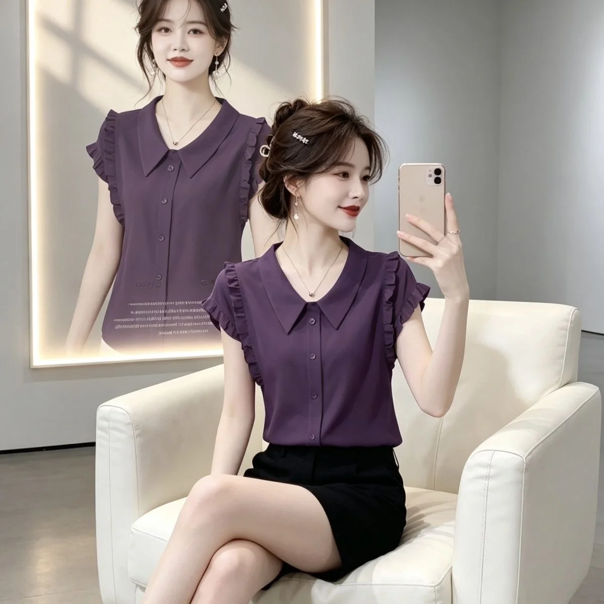 Summer New Style Women's Loose Fit Short Sleeve Baby Doll Collar Chiffon Shirt Fashionable Pure Color Versatile Loose Slimmin...
Summer New Style Women's Loose Fit Short Sleeve Baby Doll Collar Chiffon Shirt Fashionable Pure Color Versatile Loose Slimmin...